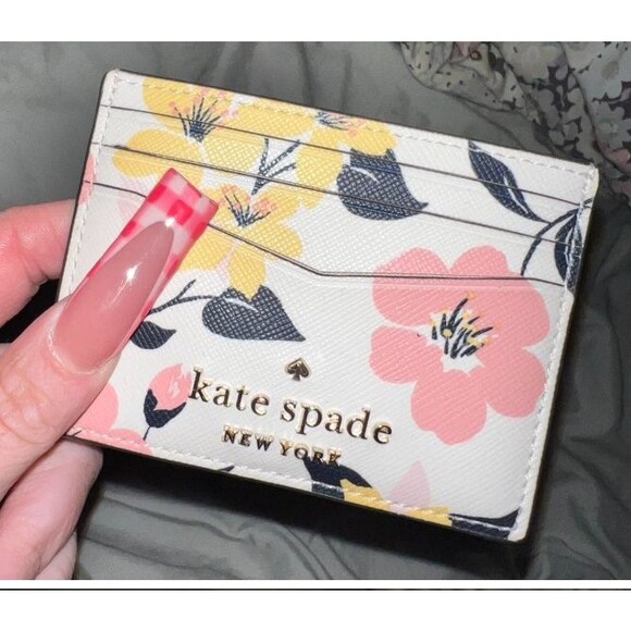 Kate Spade Floral Saffiano Leather Small Slim Card Holder EUC - Picture 1 of 2